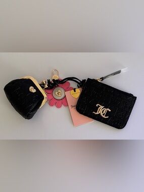 Juicy Couture Exclusive Black Mini Wallet & Coin Key lock Purse Keychain